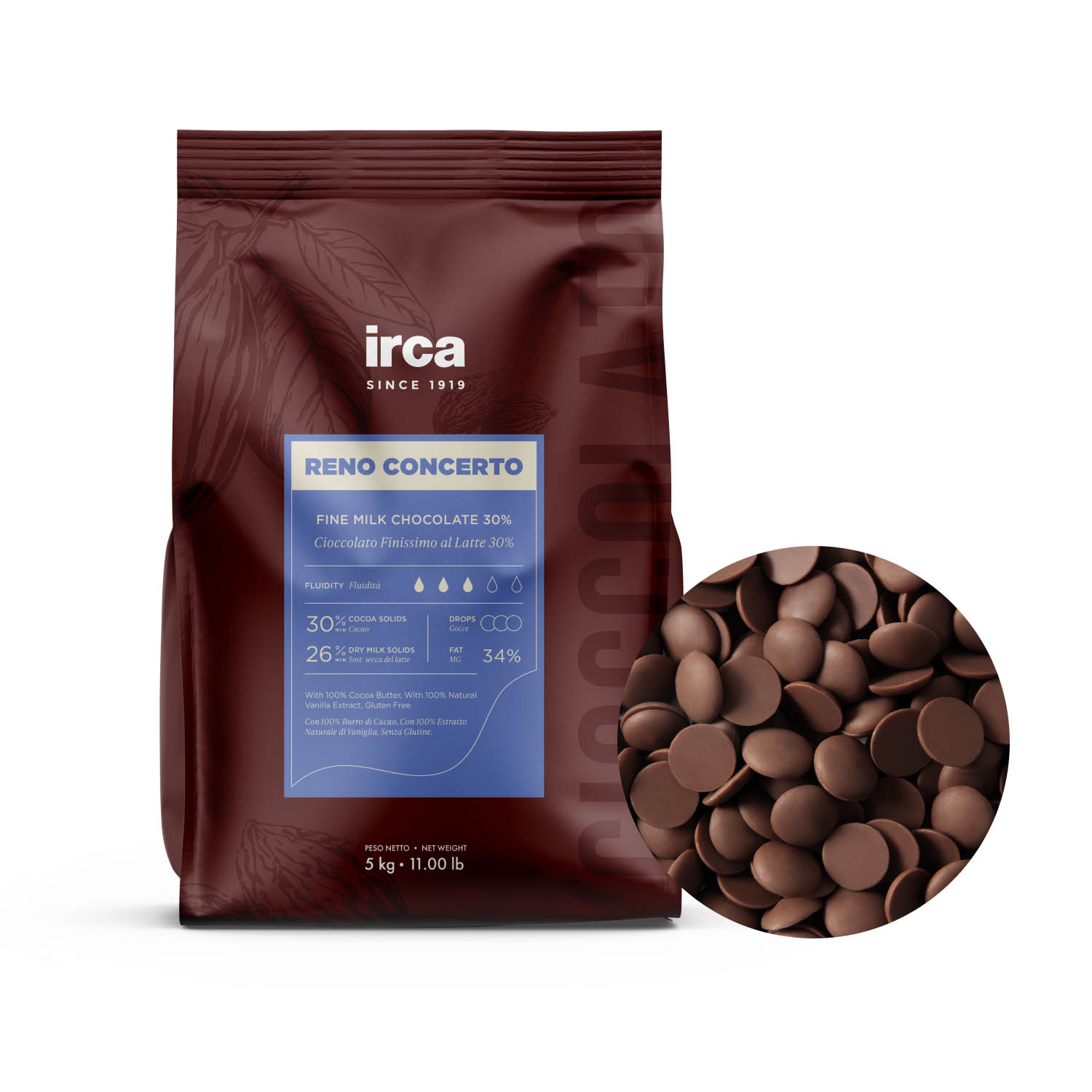 ШОКОЛАД 30% молочный Reno Concerto Latte (2х 5 кг) 10 кг, IRCA, ИТАЛИЯ