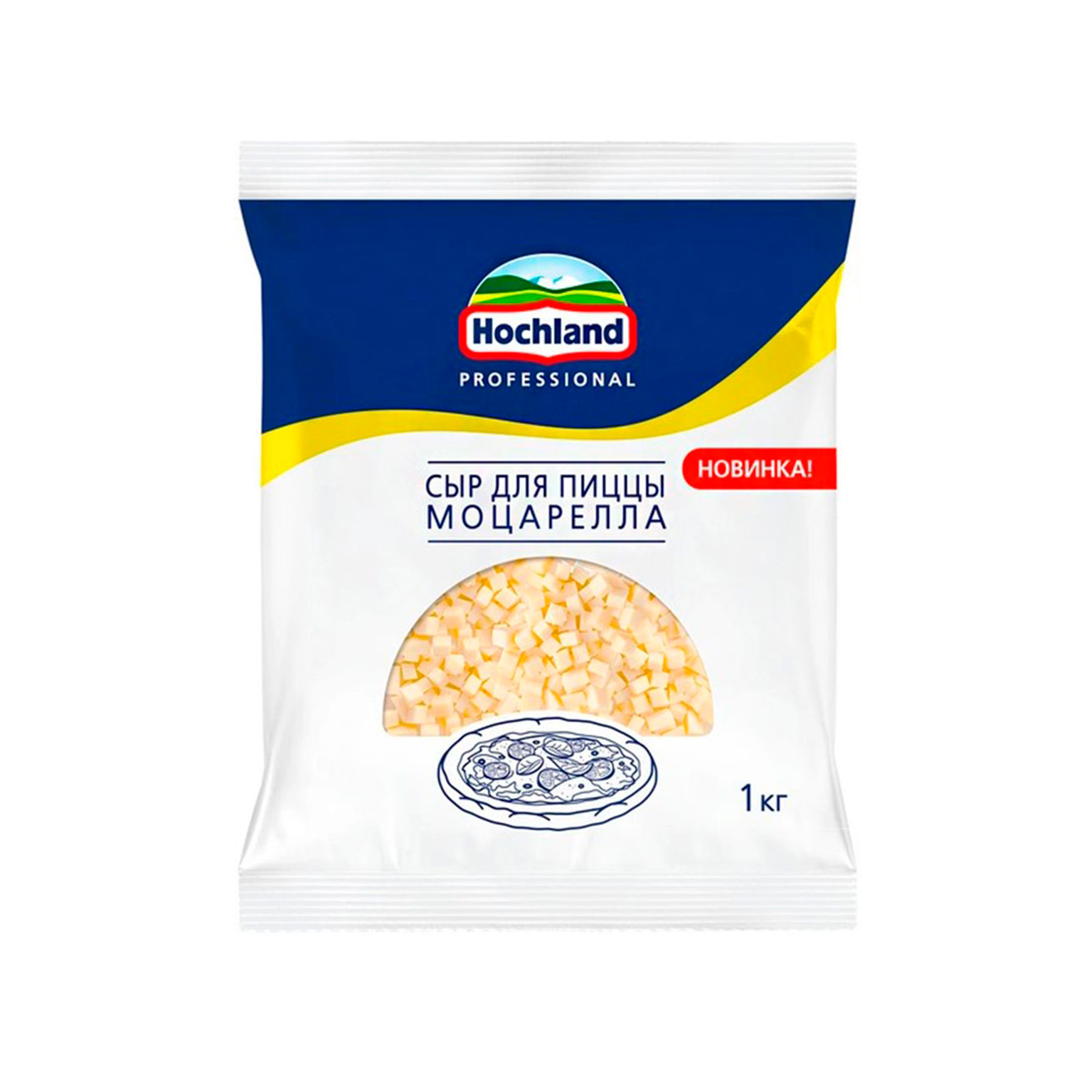 СЫР Моцарелла для пиццы 40% 1 кг кубик, HOCHLAND PROFESSIONAL, РОССИЯ